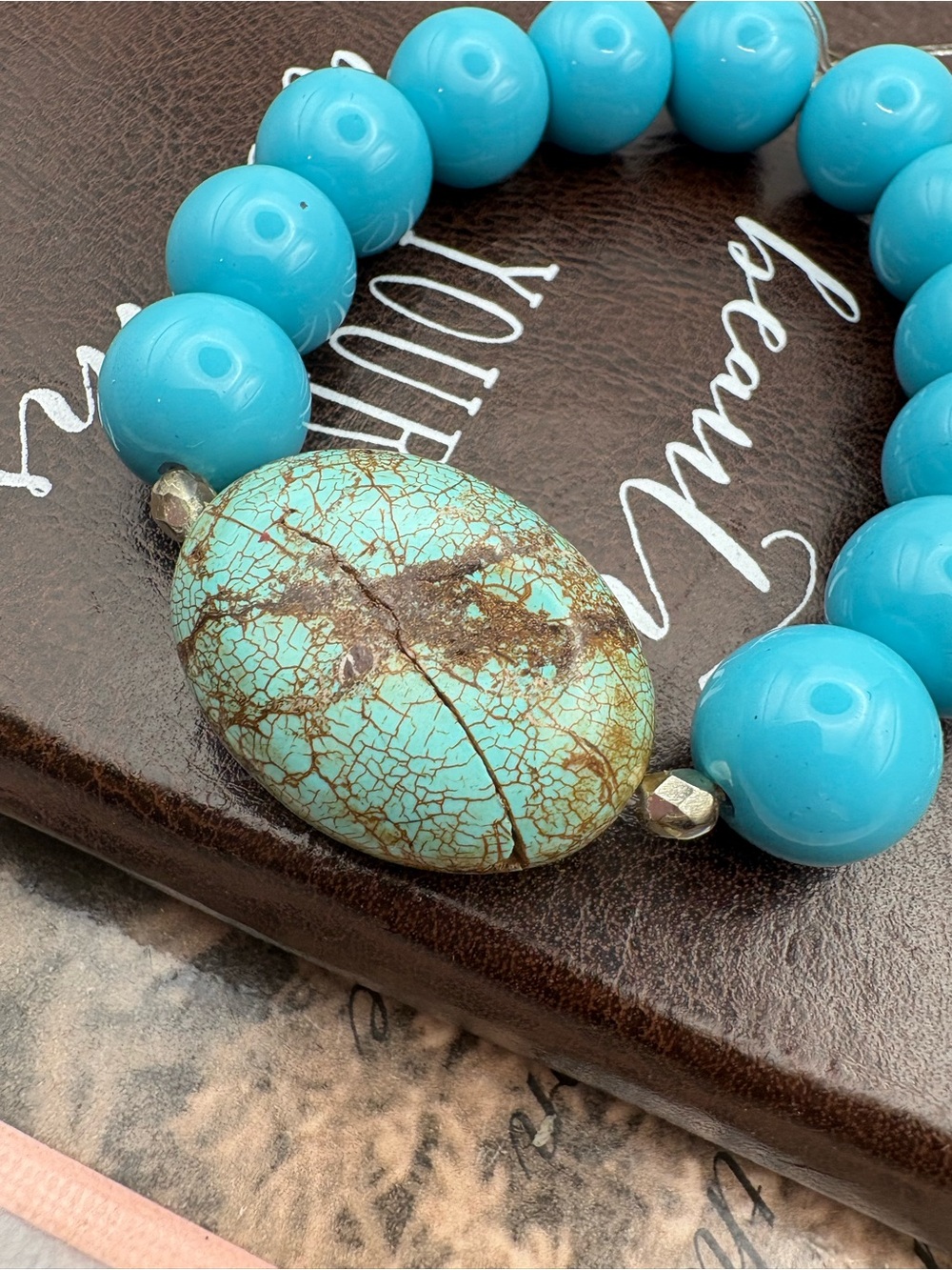 Chunky Turquoise Bead Stretch Bracelet Boho Western Statement